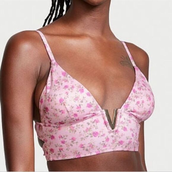 Victorias Secret Swim V-Hardware Padded Bikini Top & bottom Set Ditsy pink L - Picture 8 of 10